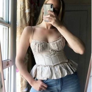 H&M x Brock Collection Light Beige Linen Blend Corset Top Size Large NWT